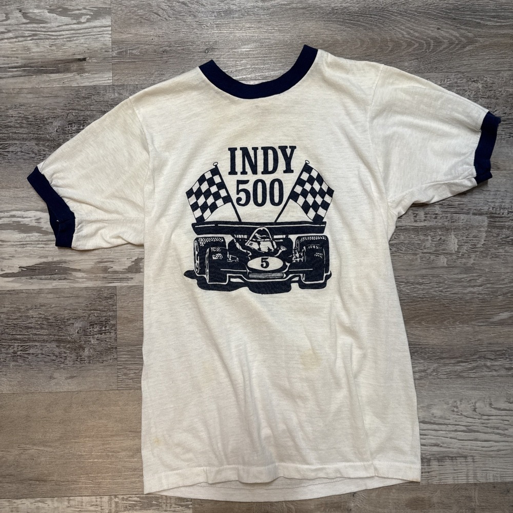 Vintage 1980s Indy 500 Ringer T Shirt Screen Stars USA Single Stitch Racing M